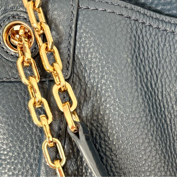 Tory Burch Britten Small Slouchy Tote in Blue/Teal with Gold Chain Strap - Picture 7 of 13